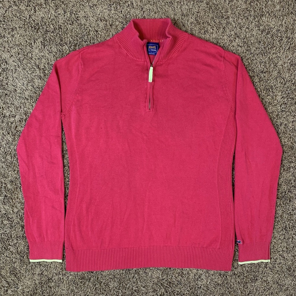 Le Tigre Sweater Womens Large Pink 1/4 Zip Sweatshirt Classic Pullover
